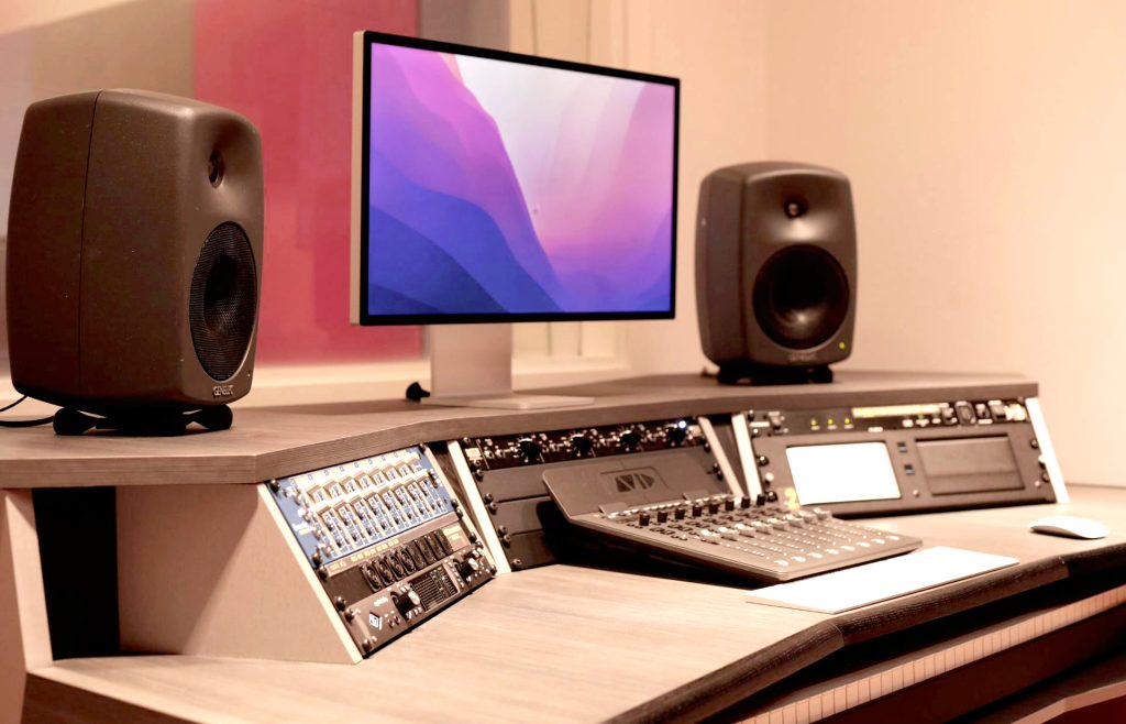 Photo of the audio production area studio and interface
